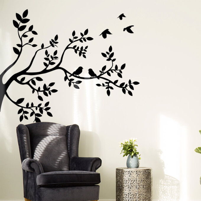 muursticker vogels boom takken zwart woonkamer ideeen stoer leuk luxe wit inspiratie