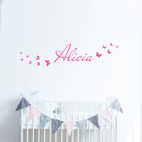 muursticker naam met vlinders roze babykamer inspiratie ideeen leuk roze