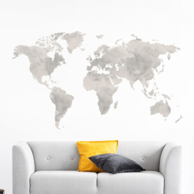 Muursticker-wereldkaart-aquarel-grijs-waterverf