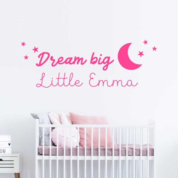 muursticker-dream-big-little-one-babykamer-roze-meisje