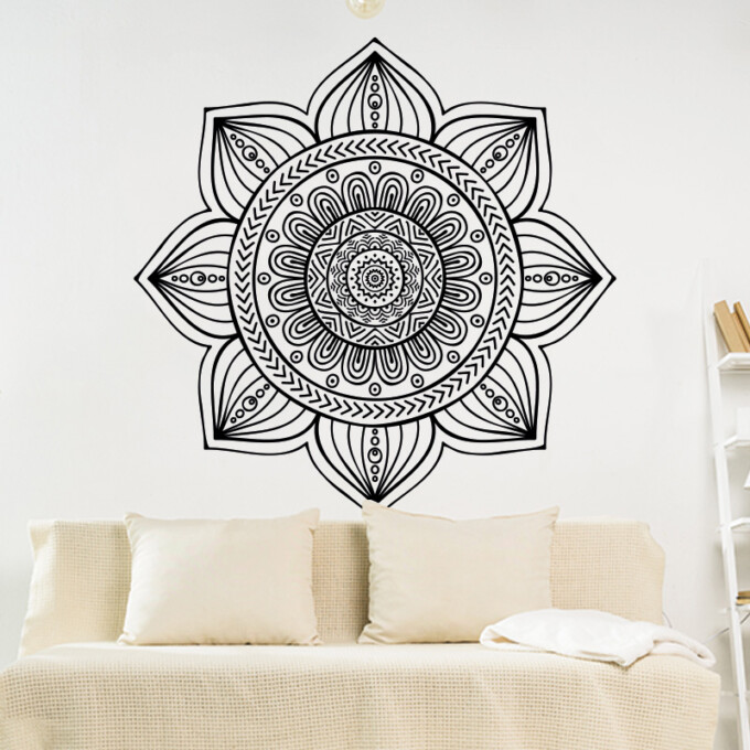 mandala muursticker kopen yoga diy inspiratie woonkamer zwart wit bloem namaste