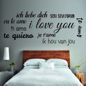 muursticker slaapkamer liefde i love you ik hou van jou 9 talen zwart wit