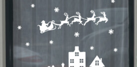 raamsticker wit kerst herbruikbaar dorp huisjes zwart glas