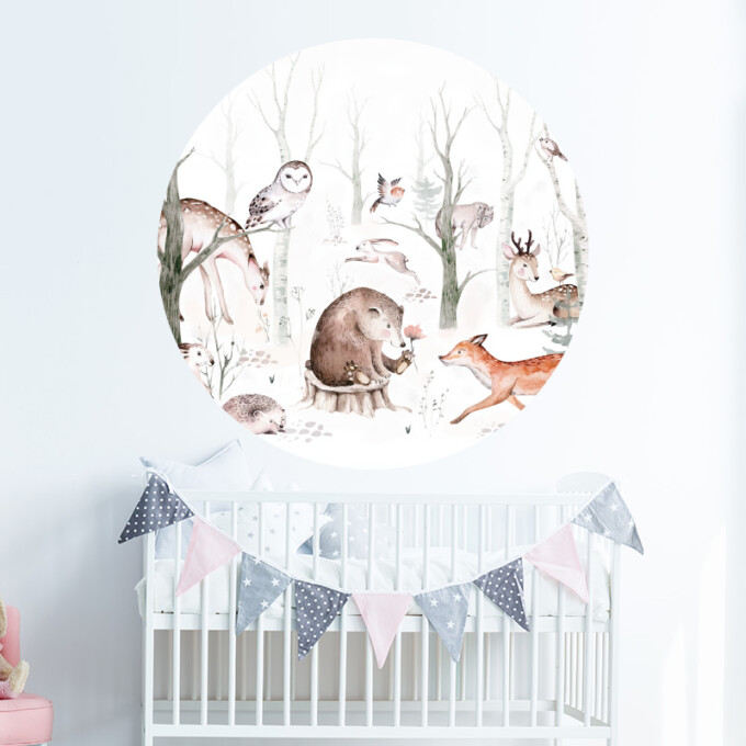 muurcirkel behangcirkel dieren bos schattig muurdecoratie kinderkamer babykamer