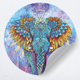 muurcirkel muursticker muurdecoratie wandsticker behangcirkel psychadelische psychadelic elephant olifant kleurrijk