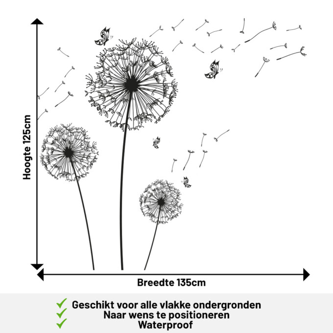 paardenbloem-muursticker-wandsticker-wanddecoratie-muur-goedkoop-zwart-vlinders-natuur-zwart