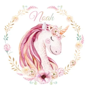 muursticker unicorn met naam eenhoorn kinderkamer ideeen meisjeskamer roze waterverf watercolor ideas bloemen zachte kleuren