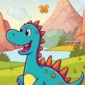 Deursticker deurposter cartoon dinosaurus bergen kinderkamer schattig creatief