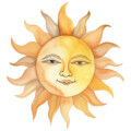 Muursticker zon met gezicht waterverf kinderkamer woonkamer creatief muurstickerstunter