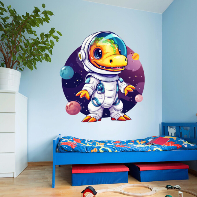 muursticker dinosaurus astronaut grappig schattig cute creatief muursticker muurstickerstunter