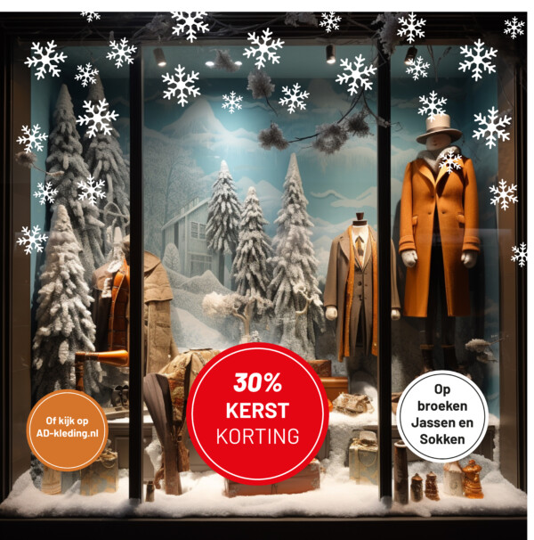 etalage stickers kerst raamdecoratie wit sneeuwvlokken kerstman gluur ideeen goedkoop sale stickers