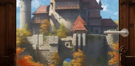 Oud kasteel deursticker poster middeleeuws fantasy muurstickerstunter